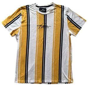 Hollister California Mens Striped T-Shirt Size L 100% Cotton Yellow & White